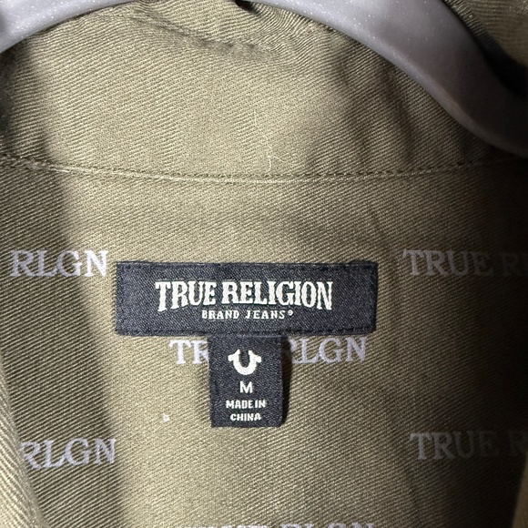 True Religion Pearl Snap Olive Green Long Sleeve Button Down Shirt Mens Medium - Picture 5 of 9